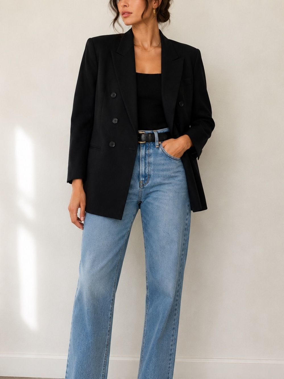 DKNY Vintage Black Wool Double Breasted Blazer Jacket Size 4 Power Suit